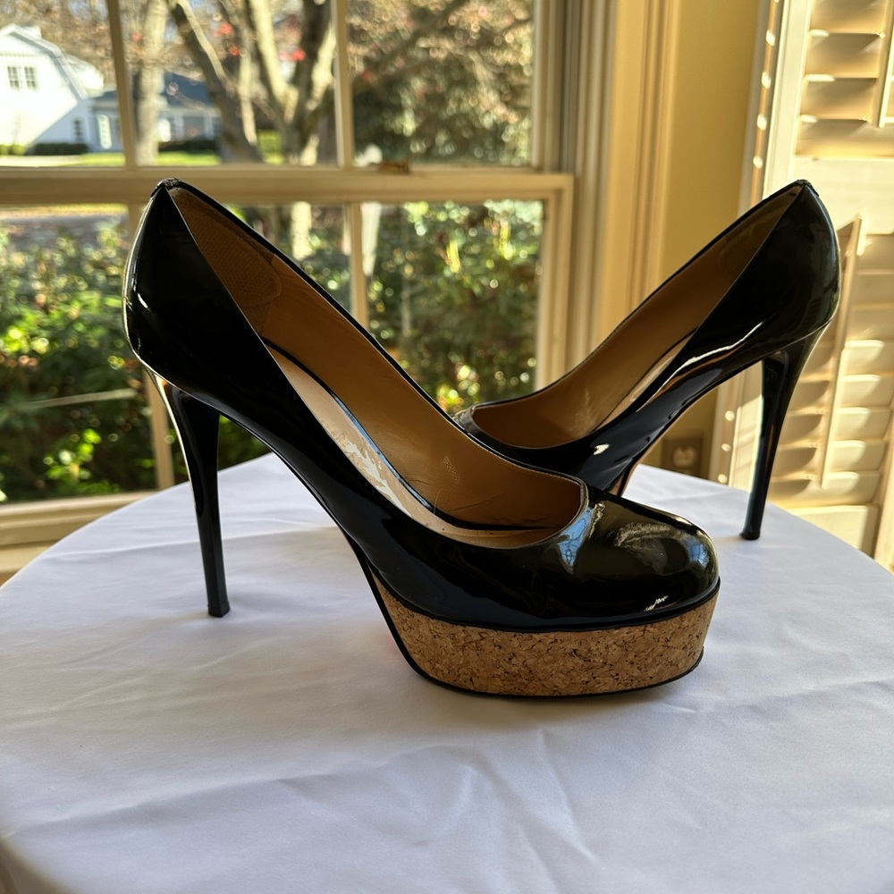 Giuseppe Zanotti black patent leather cork platform heels